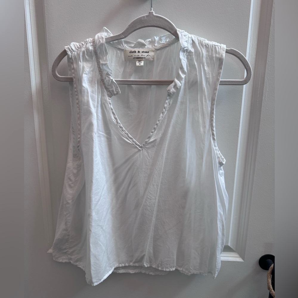 cloth & stone White V-Neck Ruffle-Trim Sleeveless Top